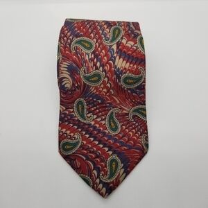 Liberty of London red patterned tie with green paisley medallions